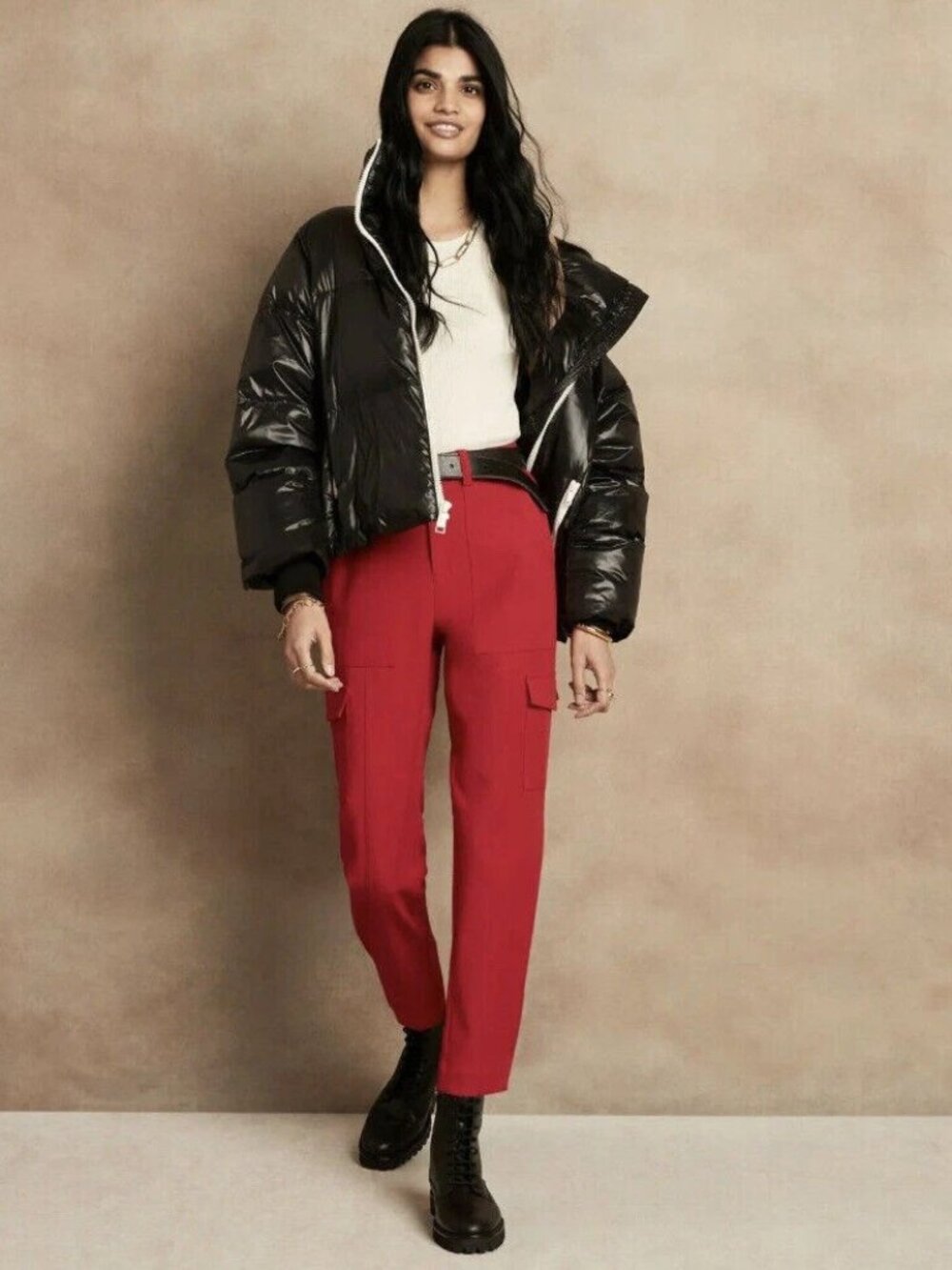 Banana Republic High Rise Tapered Cargo Pants in Red Women's Size 10 Long
